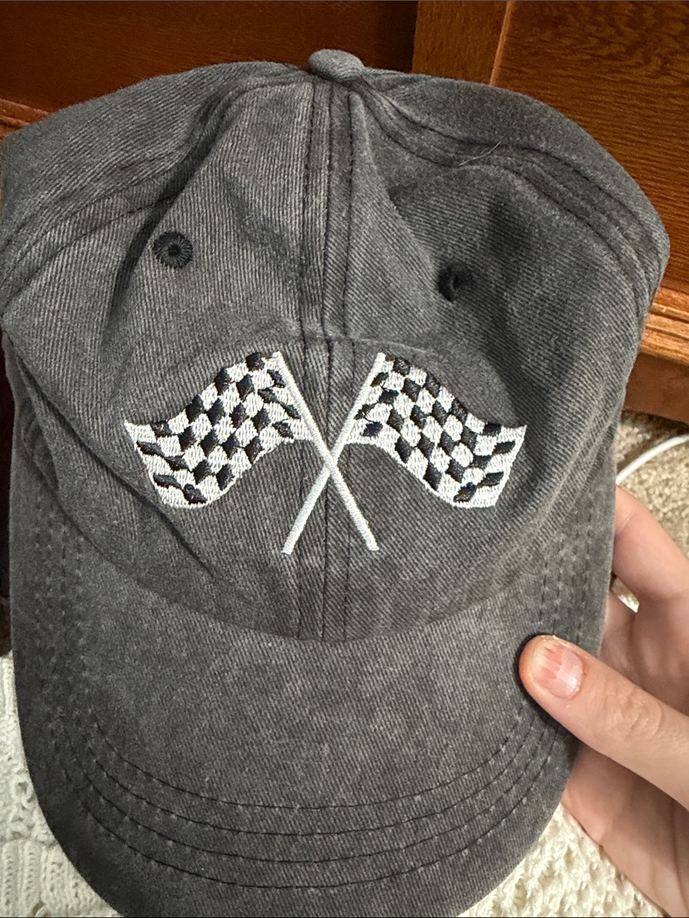 Amazon Gray Baseball Cap with Crossed Flag Embroidery